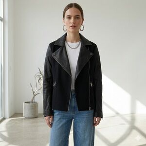 Marc Jacobs black leather and wool biker moto jacket - Large